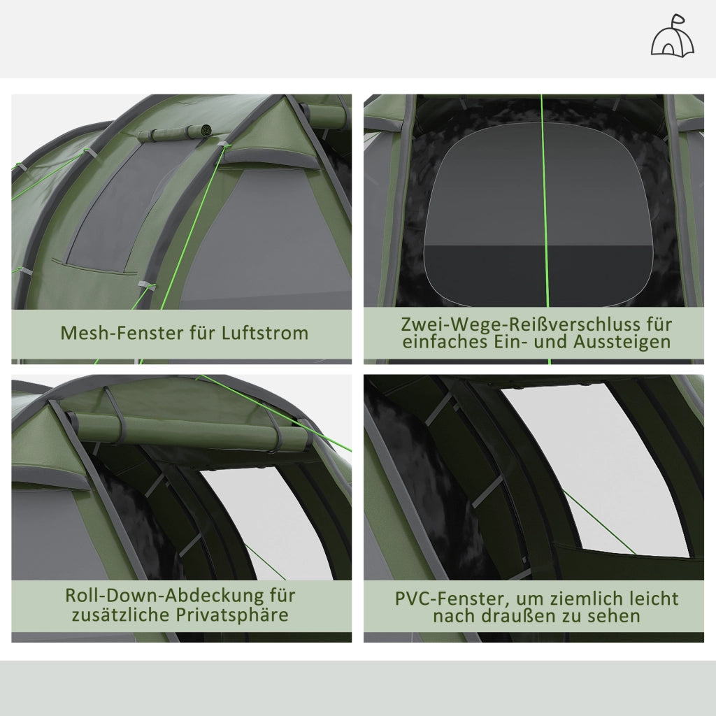 Tenda da campeggio 3-4 persone 2 stanze verde ¨C zephmum ¨C 4,75x2,64x1,72 m