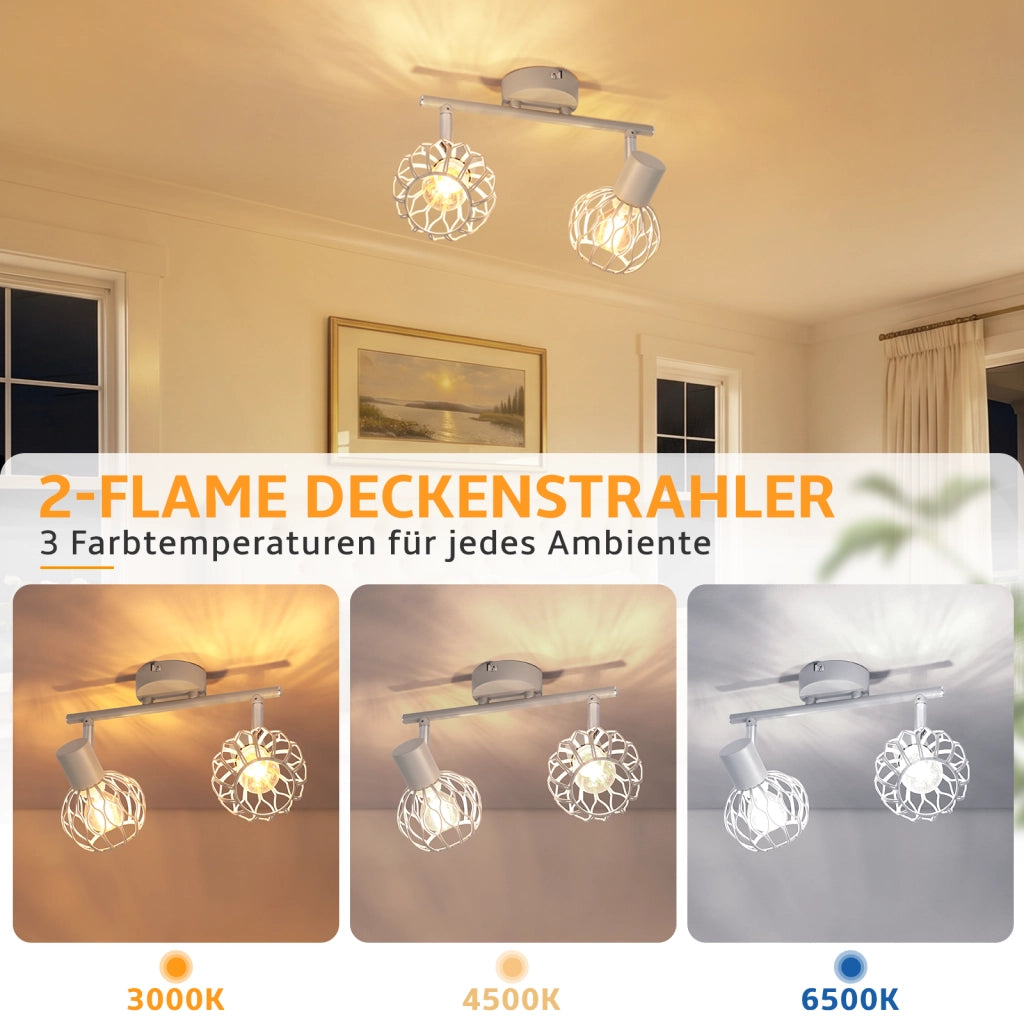 ZMH Faretto da soffitto 2 Luci Grigio E14 Metall Orientabile Moderni per Soggiorno Cucina Corridoio Senza Lampadina
