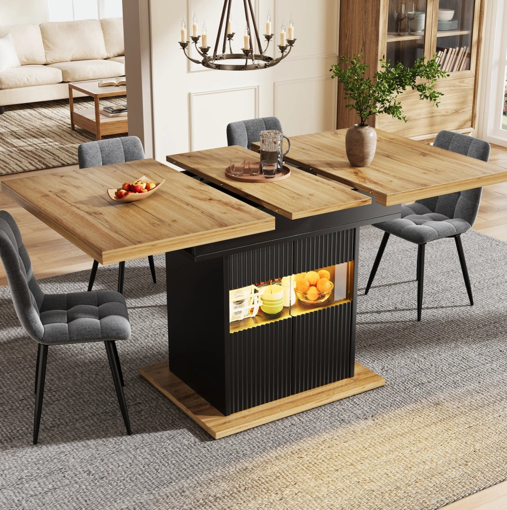 Tavolo allungabile con vano contenitore e illuminazione LED; 110/140x80x76 cm; MDF e metallo; nero