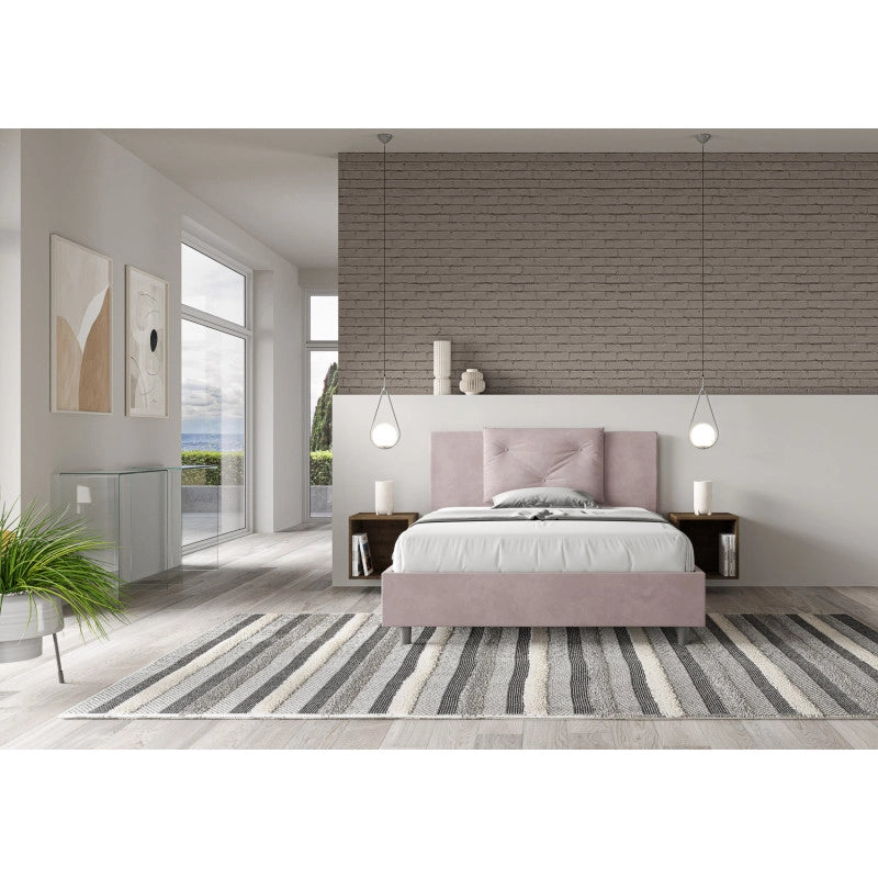 Letto imbottito Piazza e mezzo 130x210 cm Appia - Con rete,Glicine,Microfibra