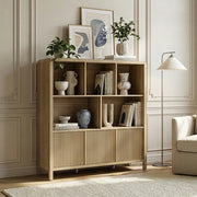 Credenza Bassa Lukkodso con 3 Ante e Scomparti Aperti 102x98x30 cm Effetto Rovere Medio Chiaro [en.casa]