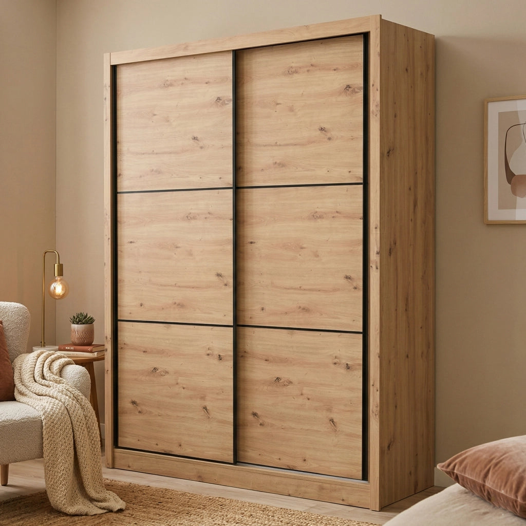 Armadio Camera da Letto Faedis, Guardaroba Grande Appendiabiti, 166x215.5h cm Marrone Rovere Nodi