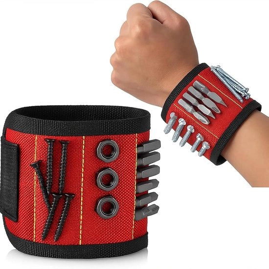 Cinturino per attrezzi magnetico per uomini, ideale per l'immagazzinamento di viti, chiodi, punte da martello e altri attrezzi. Leggero e dotato di magneti potenti, perfetto per padri, mariti e appassionati di fai da te. Rosso