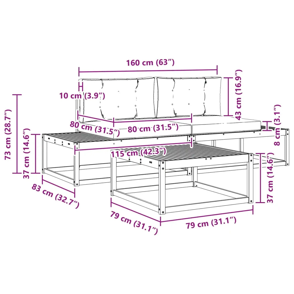 Set di divani da esterno-Sofa da giardino Bianco 79 x 79 x 37 cm Poliestere 505638