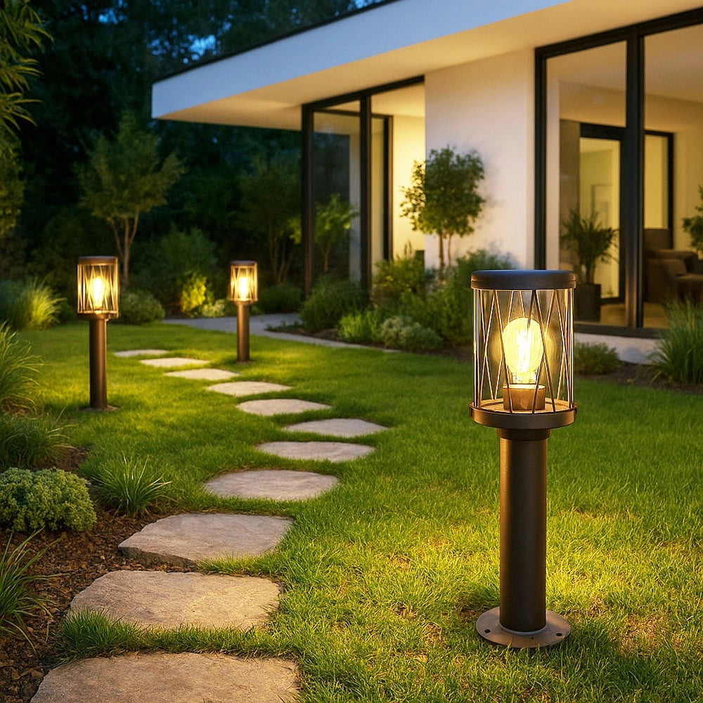 Trade Shop - Lampioncino Da Esterno In Alluminio Rosso Ruggine Da Giardino Moderno E27 Ip44 Pt-01 -