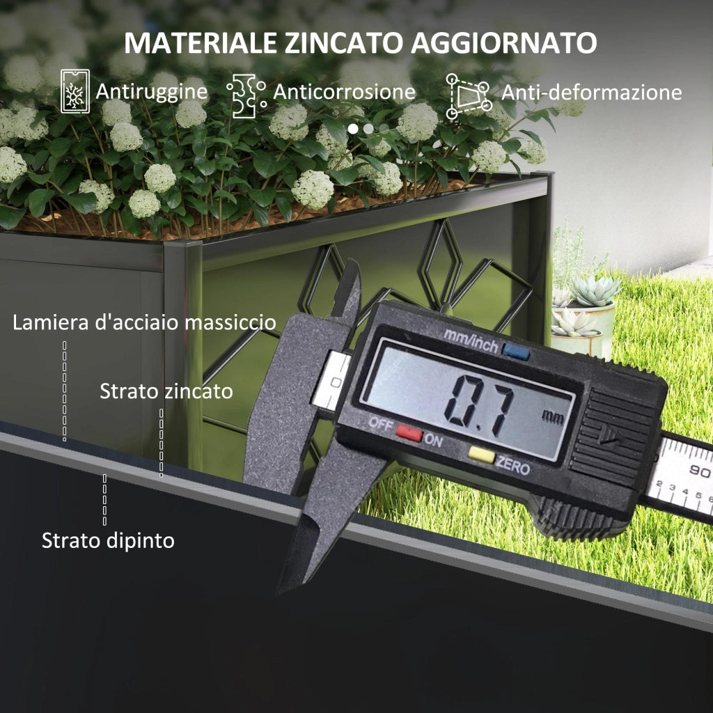 Fioriera Rettangolare con Traliccio per Piante Rampicanti 90x40x120 cm in Acciaio Zincato Nero