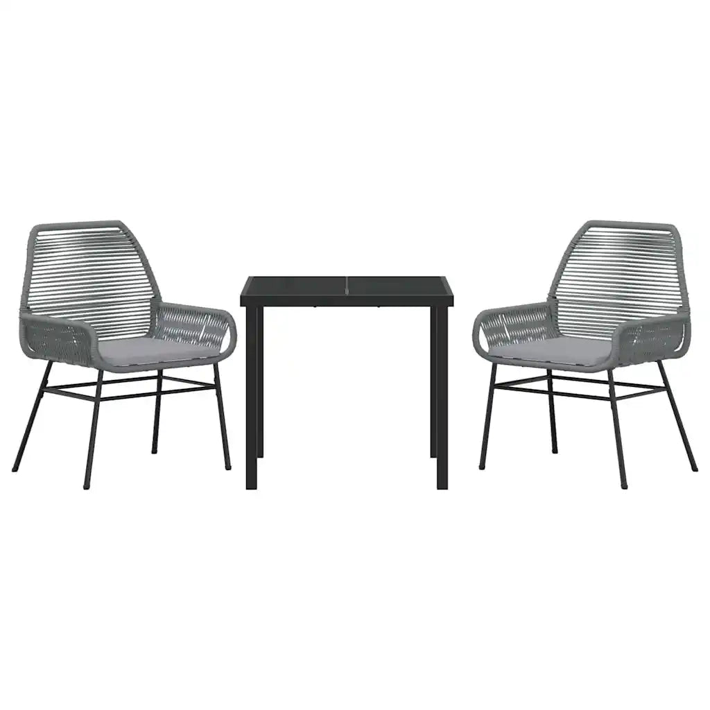 Set da Pranzo per Giardino con cuscino 3 pcs Grigio polyrattan