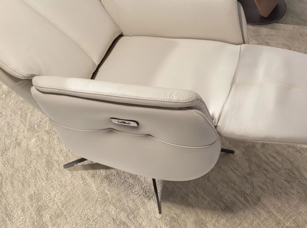 Poltrona relax girevole in pelle grigio perla