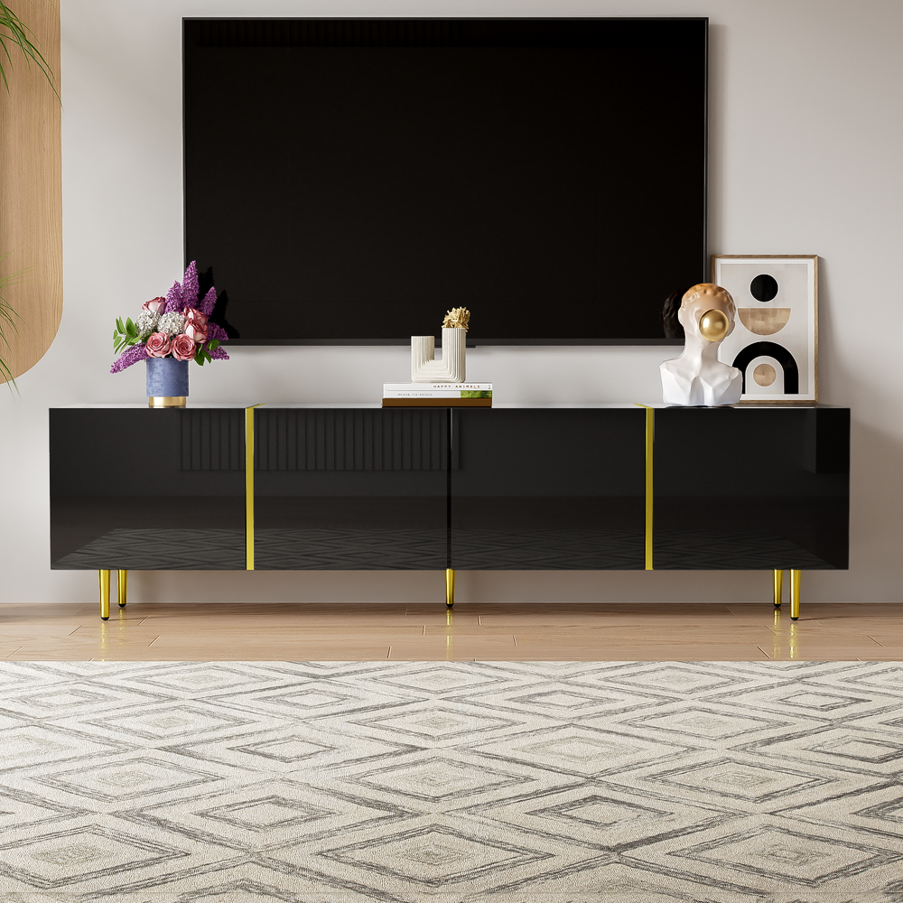 Mobile TV brillante - Xylo - 4 porte modern e sobrio Nero e Oro
