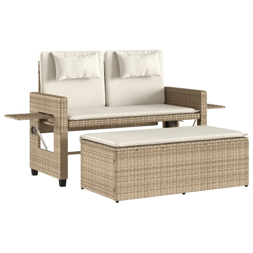 Panca Reclinabile da Giardino con Cuscini-Sgabello-Sedia da esterno Beige in Polyrattan 733946