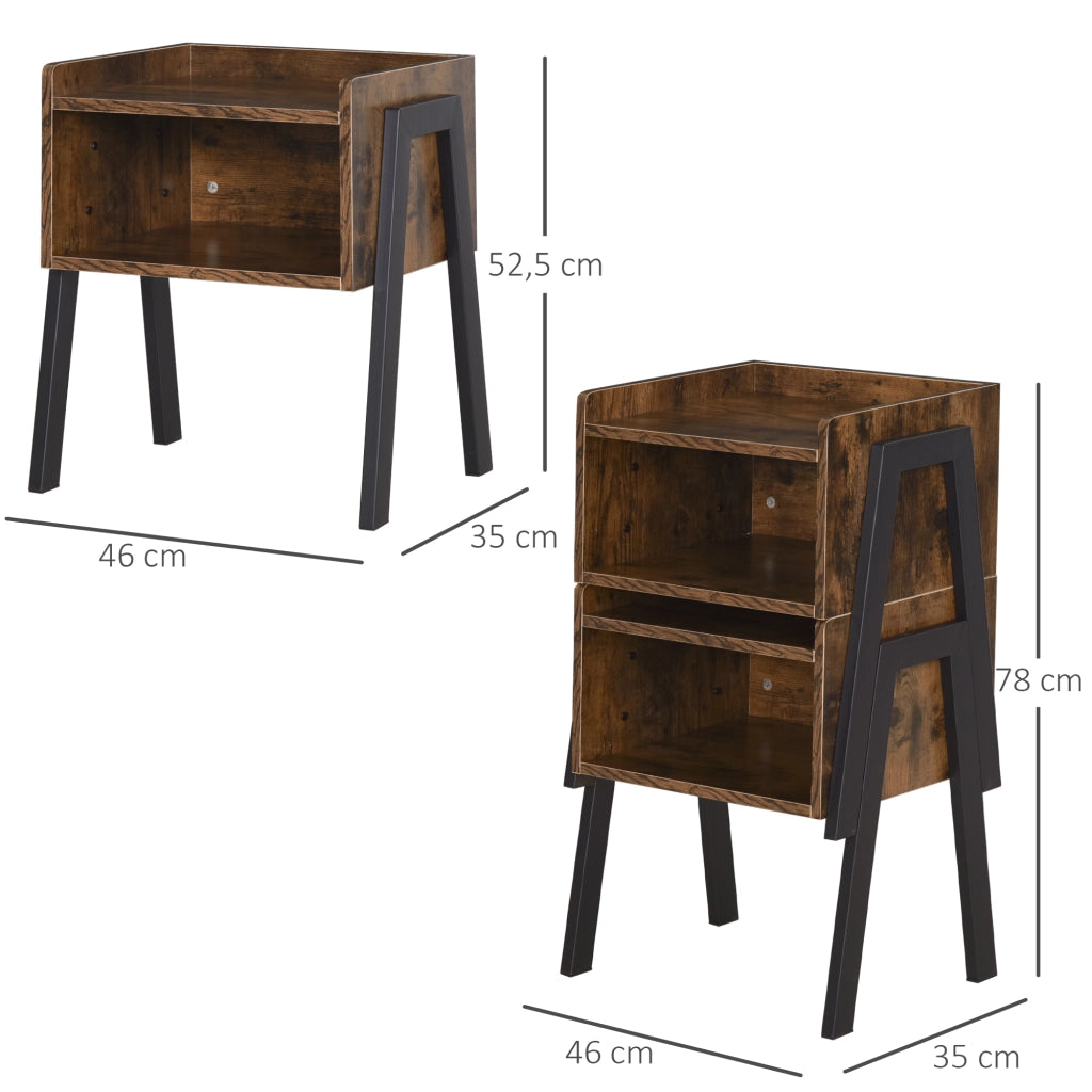 Tavolino da notte industriale impilabile ¨C zephmum ¨C legno marrone e nero 46x35x52,5 cm