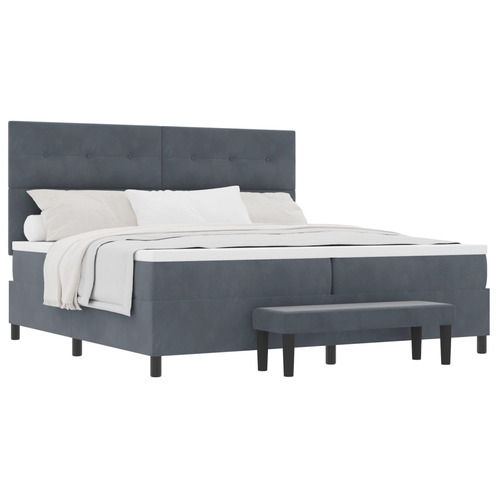 Letto con Rete a Molle con Materasso & Panca Grigio Scuro 200x200 cm Velluto