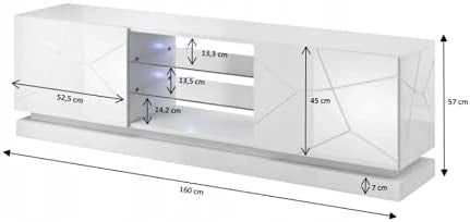 MOBILE TV SOGGIORNO CON LED BLU MODELLO QIU 160X42X57H BIANCO LUCIDO