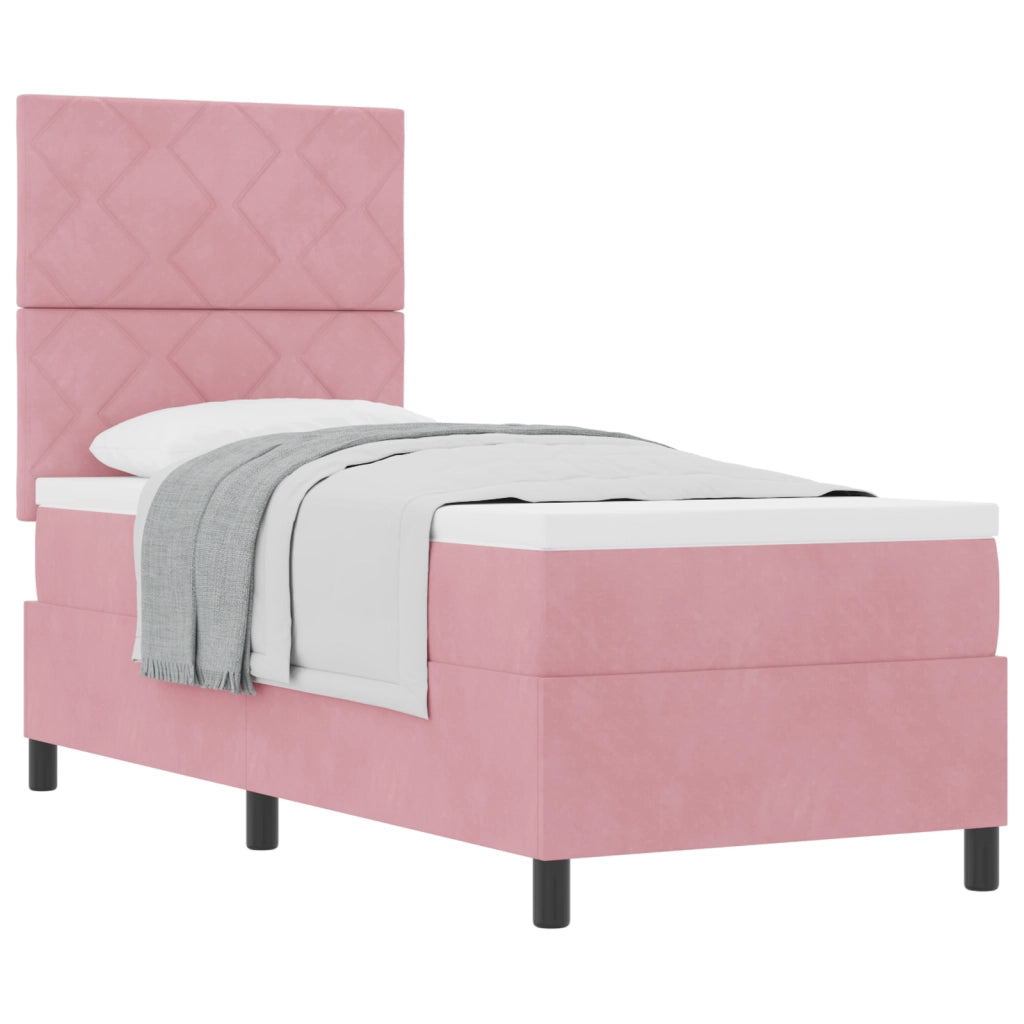 Letto Box Spring  con Materasso Rosa 80x200 cm in Velluto