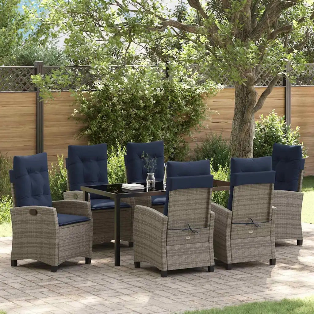 Set da Pranzo per Giardino con cuscino 7 pcs Grigio polyrattan 3380467