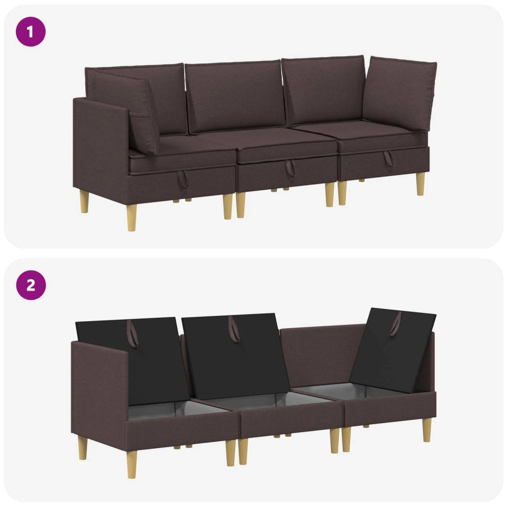 Set di divani modulari con spazio di archiviazione 3 pcs