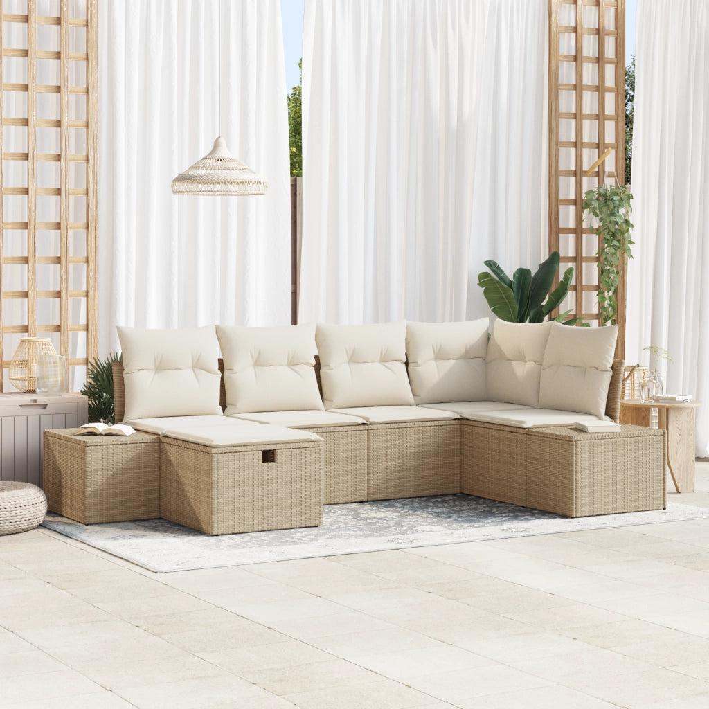 Set Divano da Giardino 6 Pezzi con Cuscini Beige Rattan