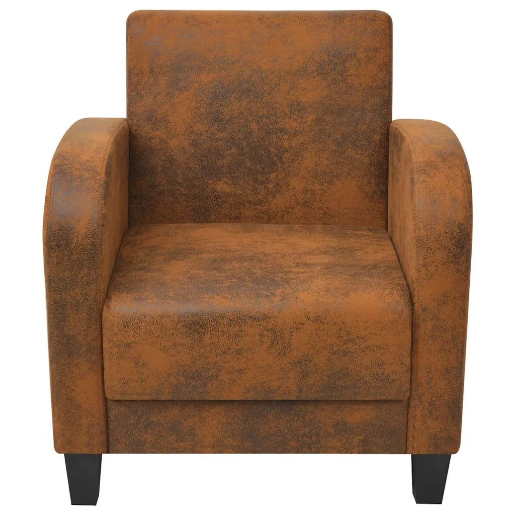 Poltrona-Divano Sedia-Poltroncina Marrone in Similpelle Scamosciata 222735