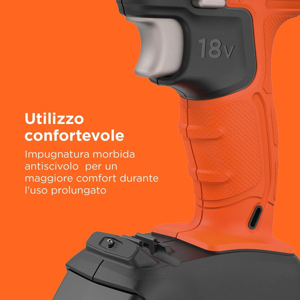 BLACK+DECKER Trapano a percussione a batteria da 18V a 2 velocità con due batterie da 1,5Ah e caricatore da 400mA, coppia di 45Nm, luce da lavoro a LED, BCD003C2K-QW