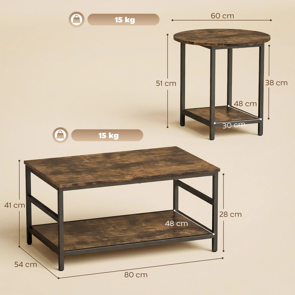 Tavolino da salotto ¨C zephmum ¨C Rustico, Marrone, 2 Pezzi