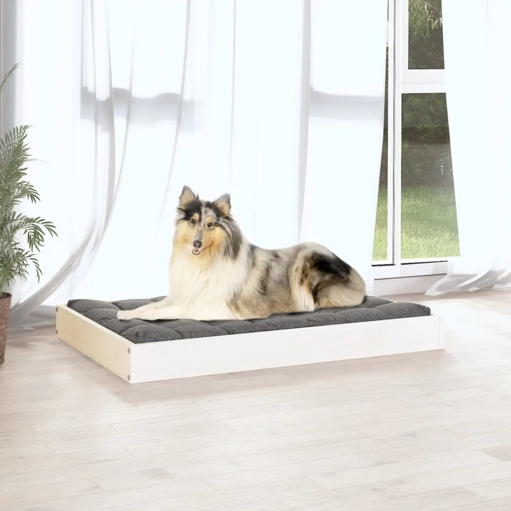 Cuccia per Cani Bianca 91,5x64x9 cm in Legno Massello di Pino 820862