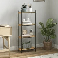 Mensola da Bagno in Bambù con 4 Ripiani Aperti Design a Listelli e Struttura in Acciaio 41,5x21,5x106 cm Naturale