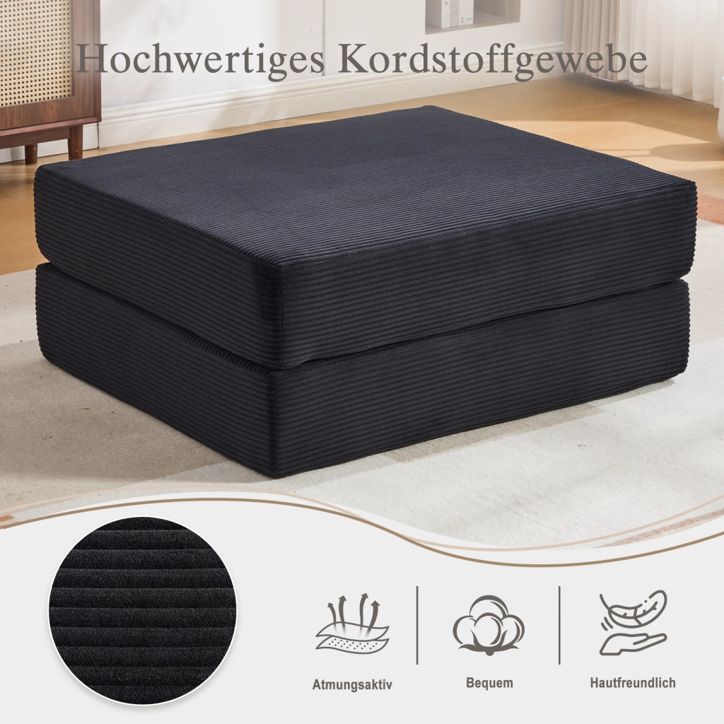 POUF pieghevole convertibile 109x95x43 cm in corduroy nero
