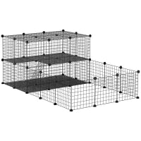 Recinto per Conigli Modulabile in Metallo con Scaletta e Accessori Montaggio, 175x105x70cm - Nero
