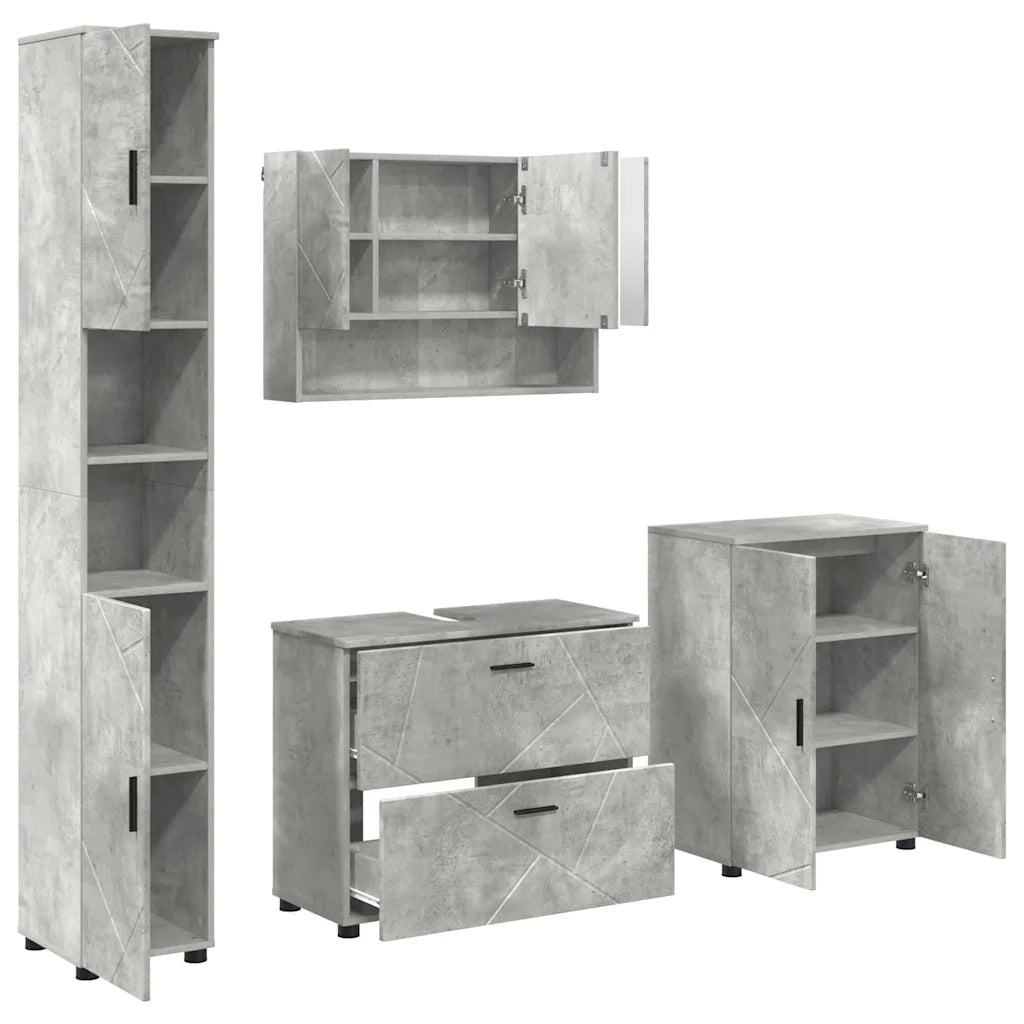 Set di mobili per il bagno con cassetto 4 pcs Grigio cemento