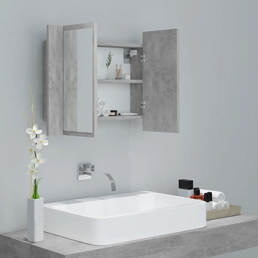 Armadietto a Specchio con Luci LED Grigio Cemento in Acrilico 804960