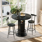 Set tavolo da bar ULEVR 3 pezzi con tavolo rotondo ?80 cm e 2 sgabelli, ripiani integrati, nero