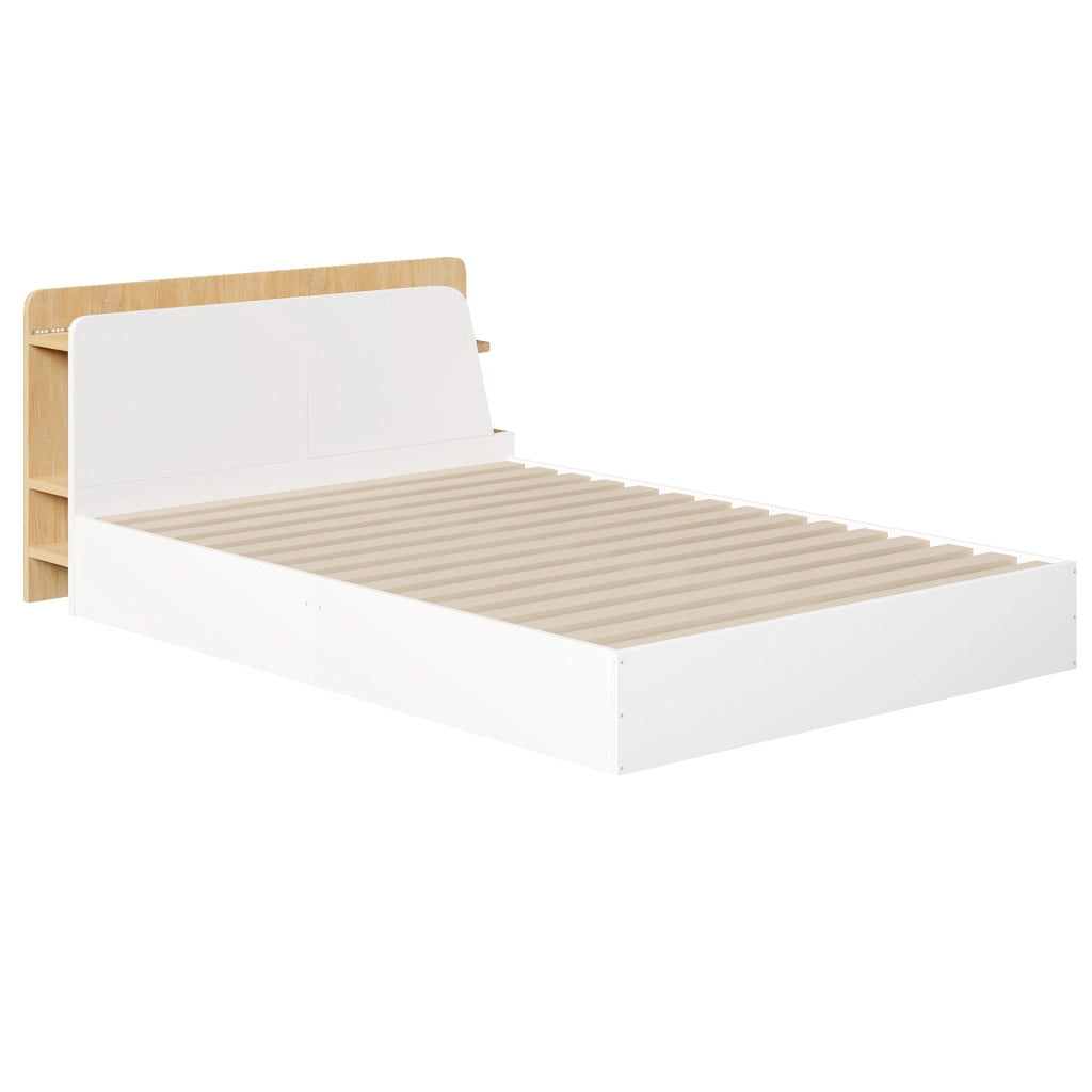 DESMIU Letto contenitore bambino 140 × 200 cm con USB, Type-C, LED, senza materasso, bianco e naturale