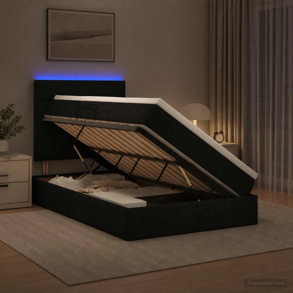 Letto con contenitore LED e materasso Nero 120 x 200 cm Tessuto 3459938