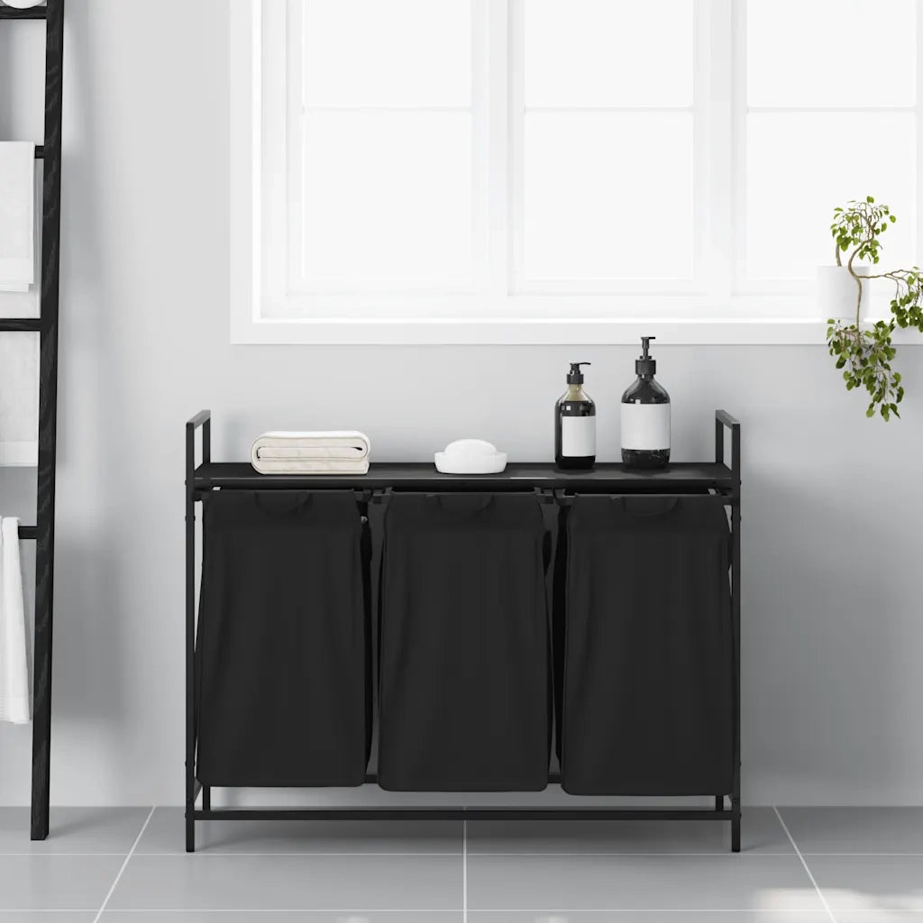 Cesto per la Biancheria 3 Scomparti con Ripiano Rovere Nero CFW9376018