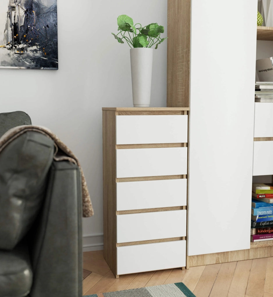 Cassettiera AKORD CL5 Cassettiera Sonoma Quercia 40 cm 5 cassetti inserto frontale Bianco 40x35x92 cm