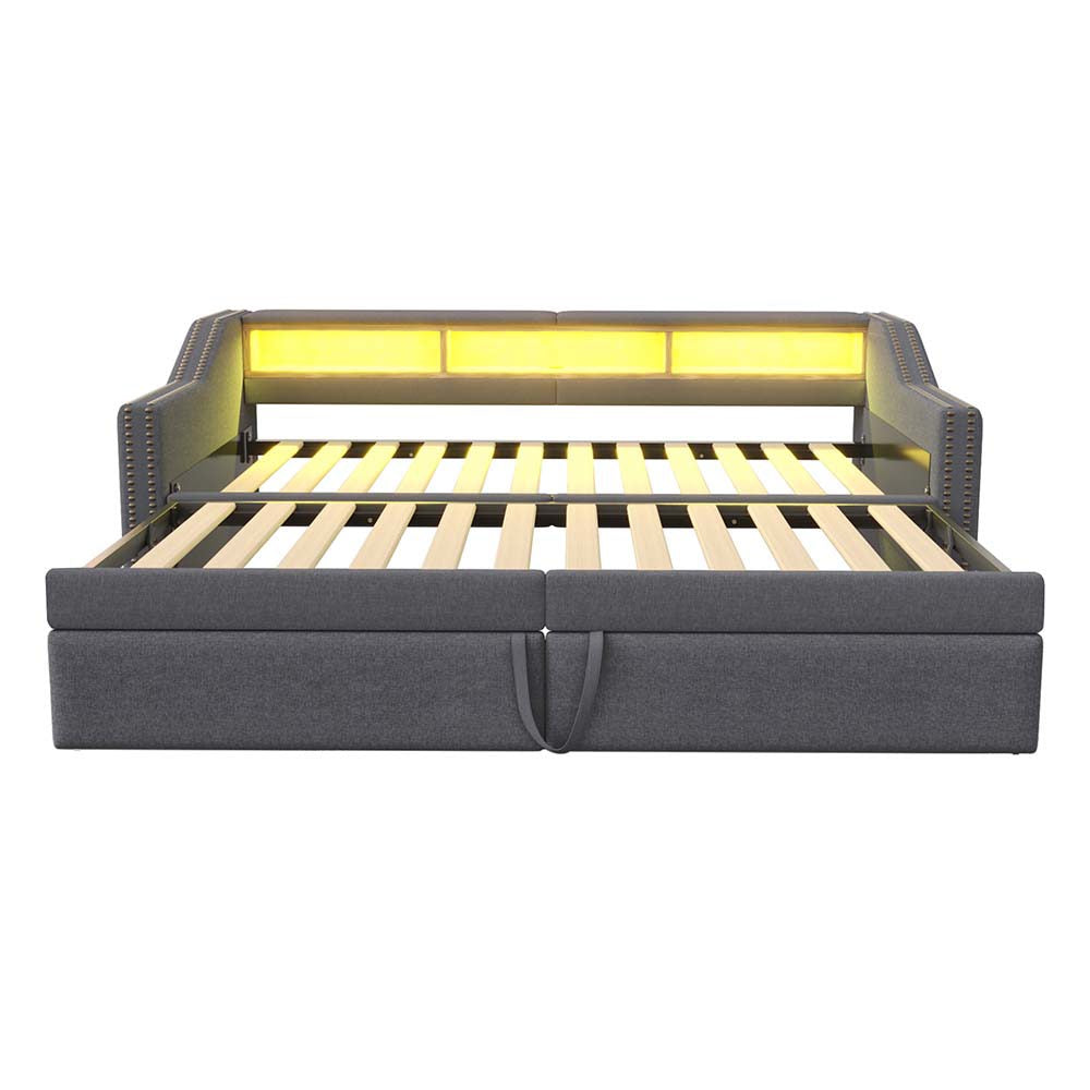 Divano letto - Xylo - 90x200 cm LED USB contenitore grigio scuro