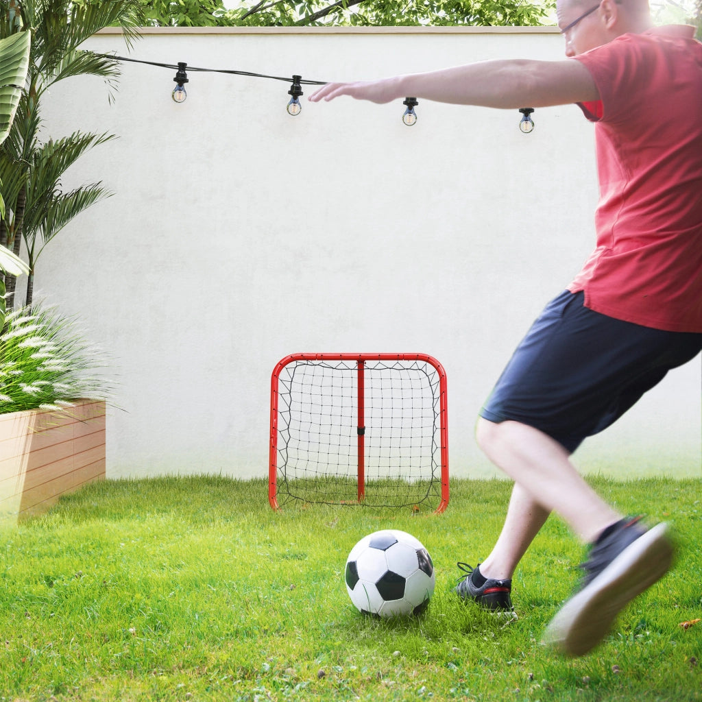 Parete di Rimbalzo Calcio Pieghevole ¨C Minimal ¨C Rosso, Metallico, 78x84x65-78 cm