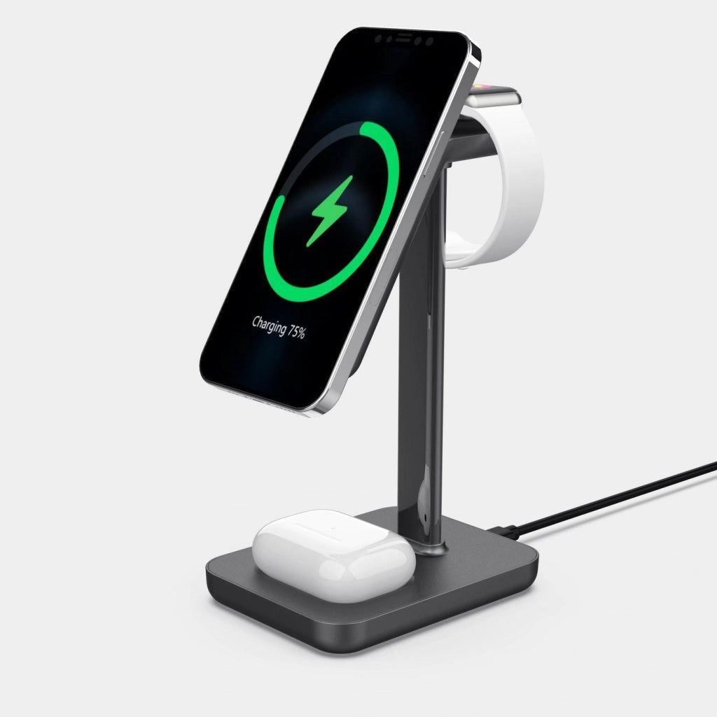 eSTUFF - Kabelloses Ladegert - 15 Watt - 3 A - PD 3.0 - Aluminium, wei - fr Apple AirPods, AirPods Pro, iPhone 12, 13, Watch (ES638201)