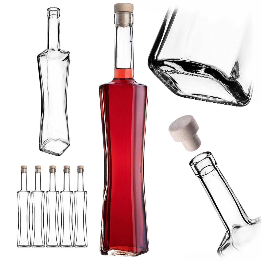 KADAX 5x Bottiglie di vetro Quadra 500 ml Bottiglia di liquore Moonshine 0,5L + Tappo di sughero