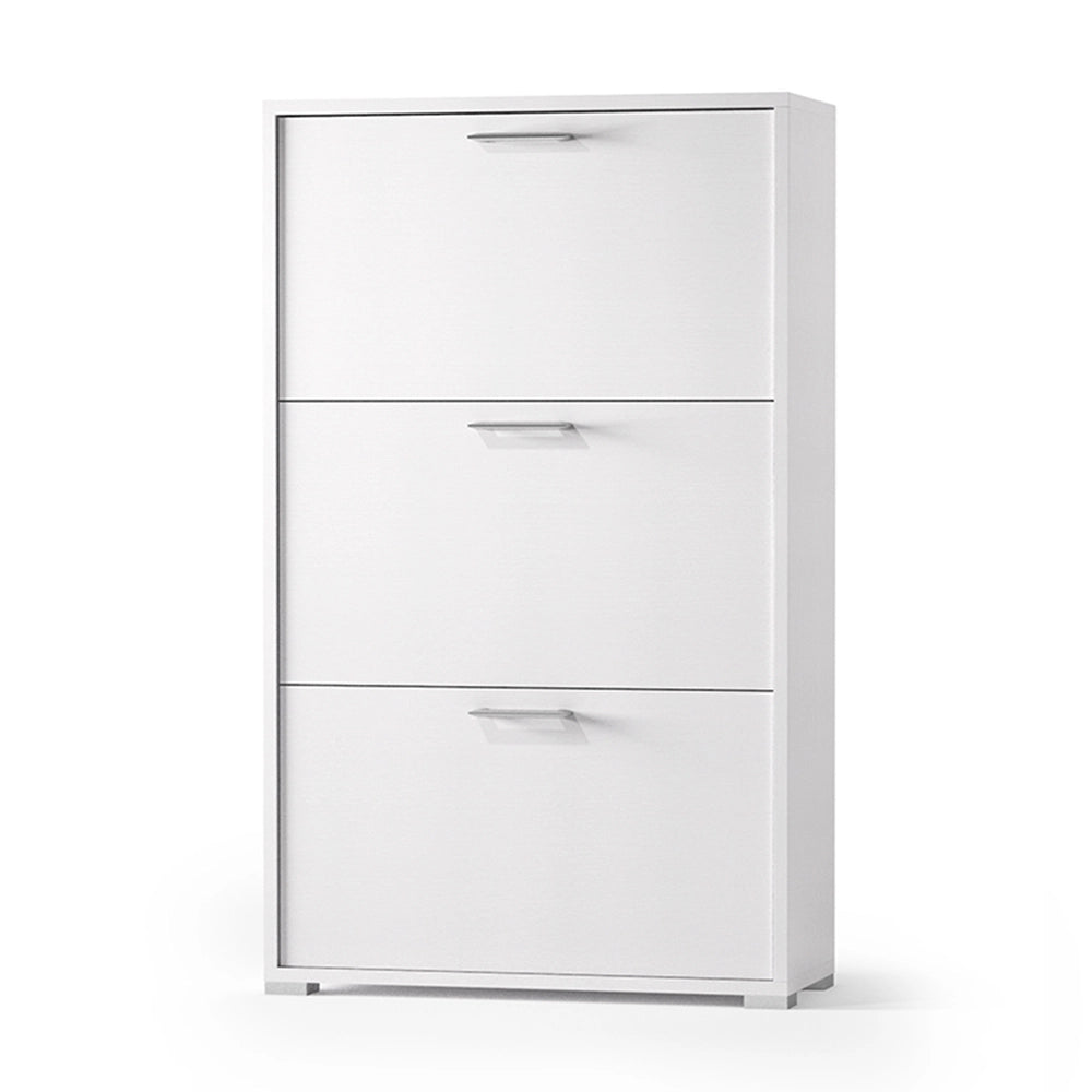 Scarpiera salvaspazio con tre ante a ribalta in legno bianco H 112 cm