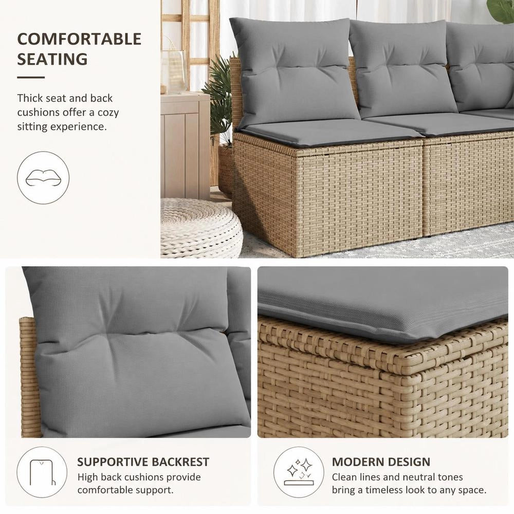 Garden Sofa Without Armrests With Cushions Beige Poly Rattan