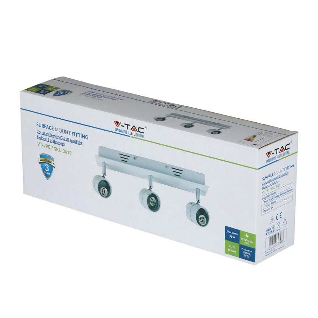 3*GU10 Montaggio superficiale Codice bianco