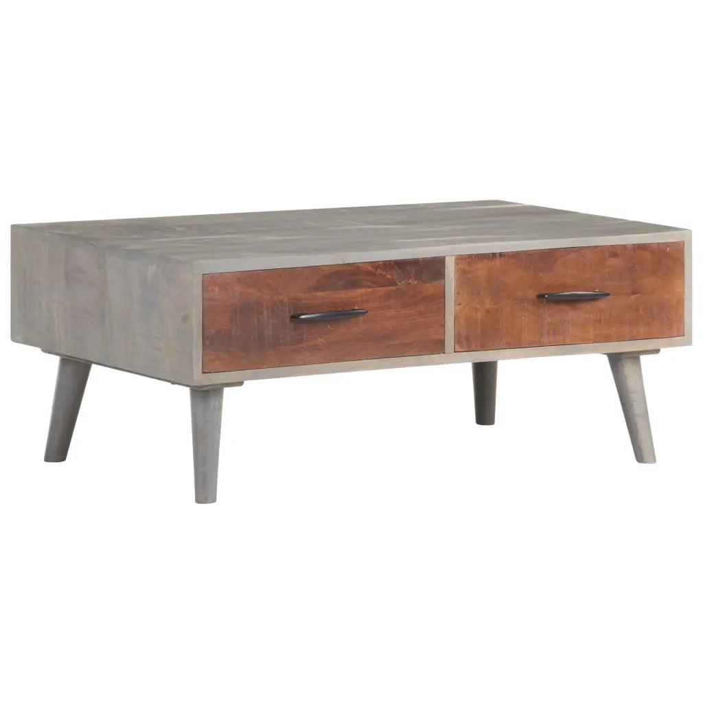 Tavolino Grigio 100x60x40 cm Legno Massello di Mango Grezzo 321808
