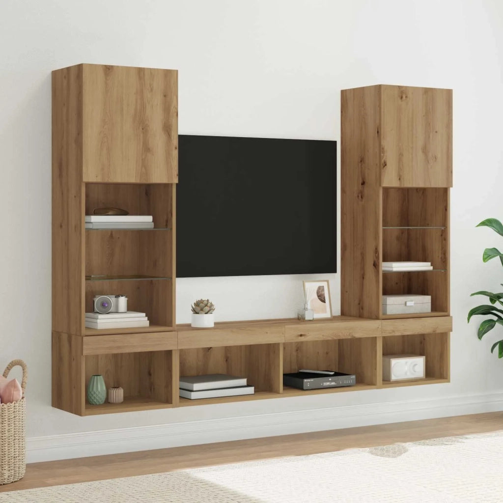 Mobile Porta TV con LED 5 pz-Credenza per TV Rovere artigianale 932728