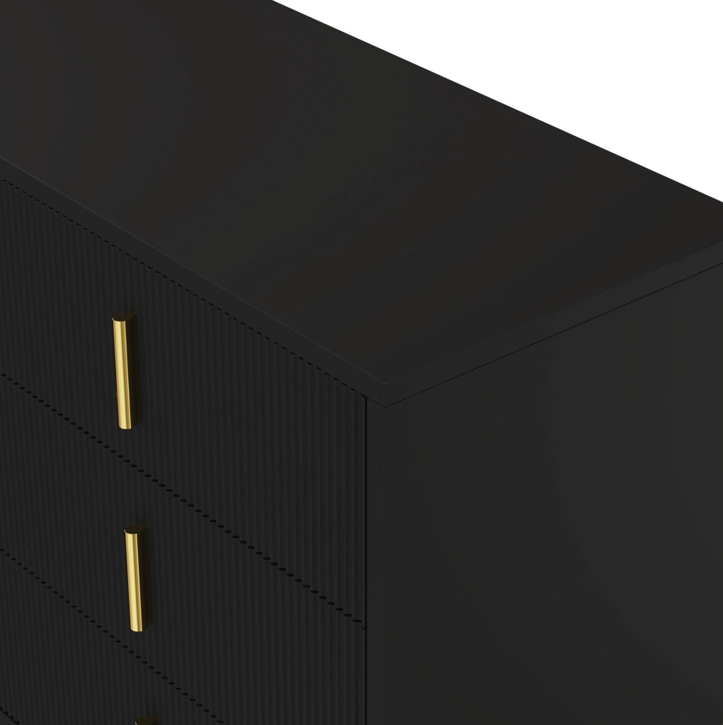 Sideboard 120x77x40 cm con 6 cassetti; design moderno; in truciolare nero e oro