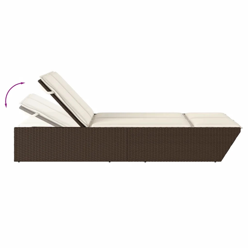 Lettino Prendisole | Sdraio da giardino | Lettino da sole con Cuscini Marrone in Polyrattan