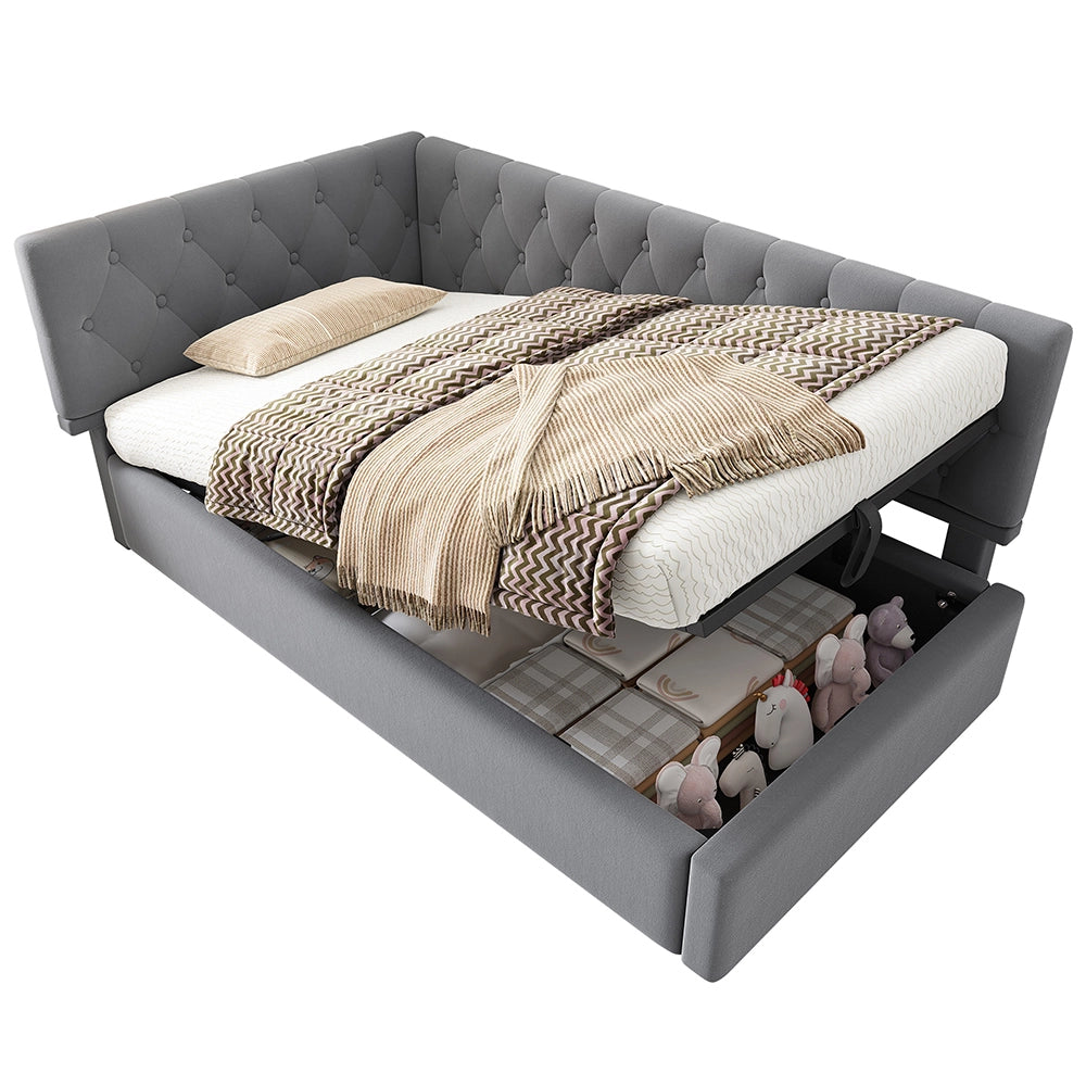 Divano letto 90x200cm - Xylo - grigio, spazio idraulico, doghe, velluto