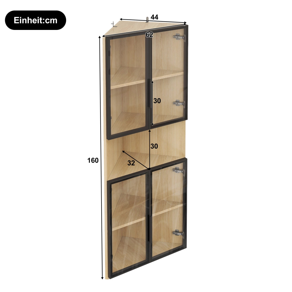 Vetrina angolare con LED, 1 anta e ripiani in MDF effetto rovere, per soggiorno e ufficio, 62 × 32 × 160 cm
