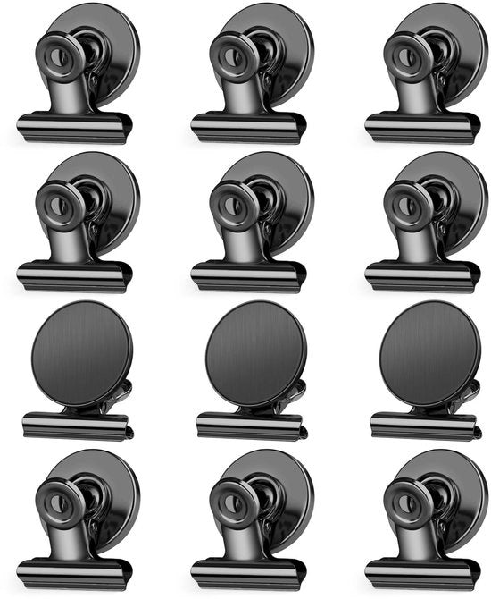 Clip magnetica, 12 pezzi magneti per frigorifero neri, magneti per lavagne magnetiche, magneti con clip, magneti cras-resistenti, magneti forti per foto, adesivi, borse