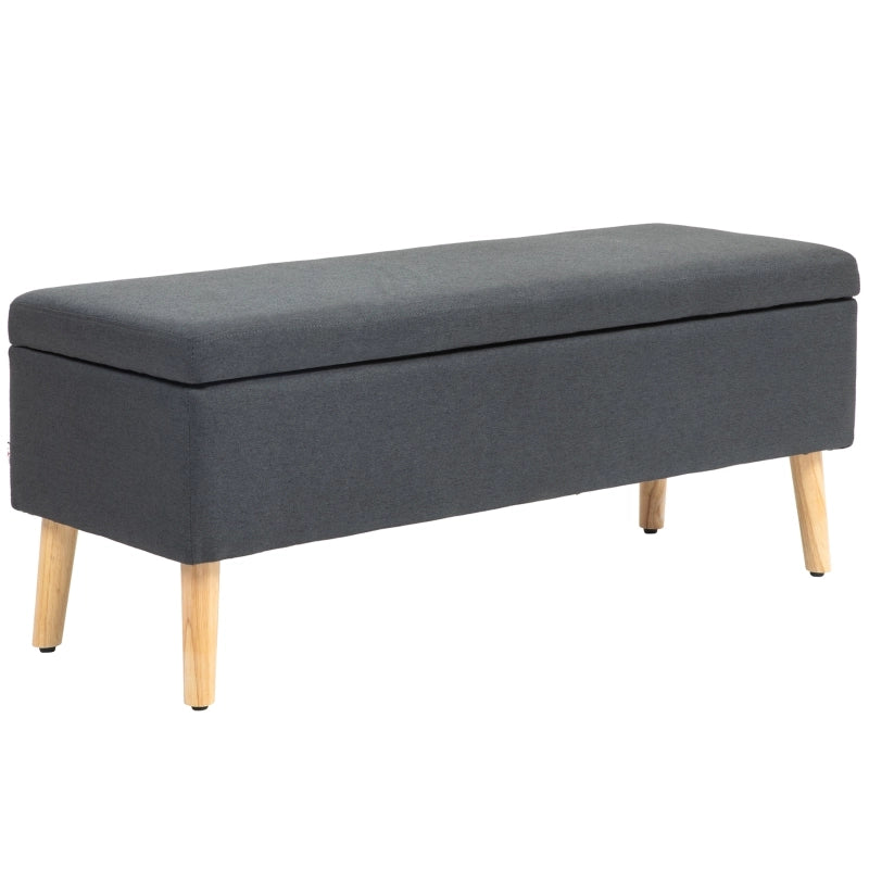 Panca contenitore imbottita in tessuto effetto lino, 110 x 39 x 45 cm, grigio scuro